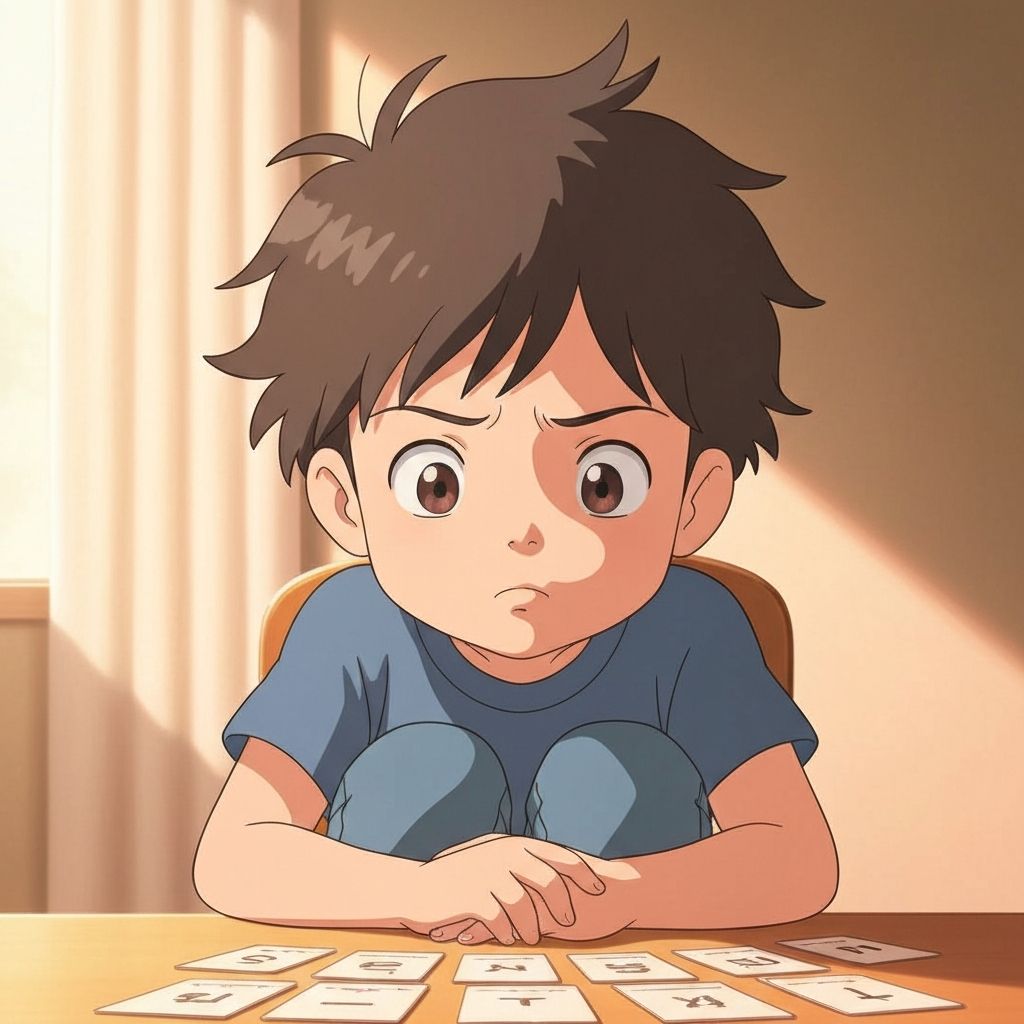 Child looking confused at flashcards, disconnected from real communication