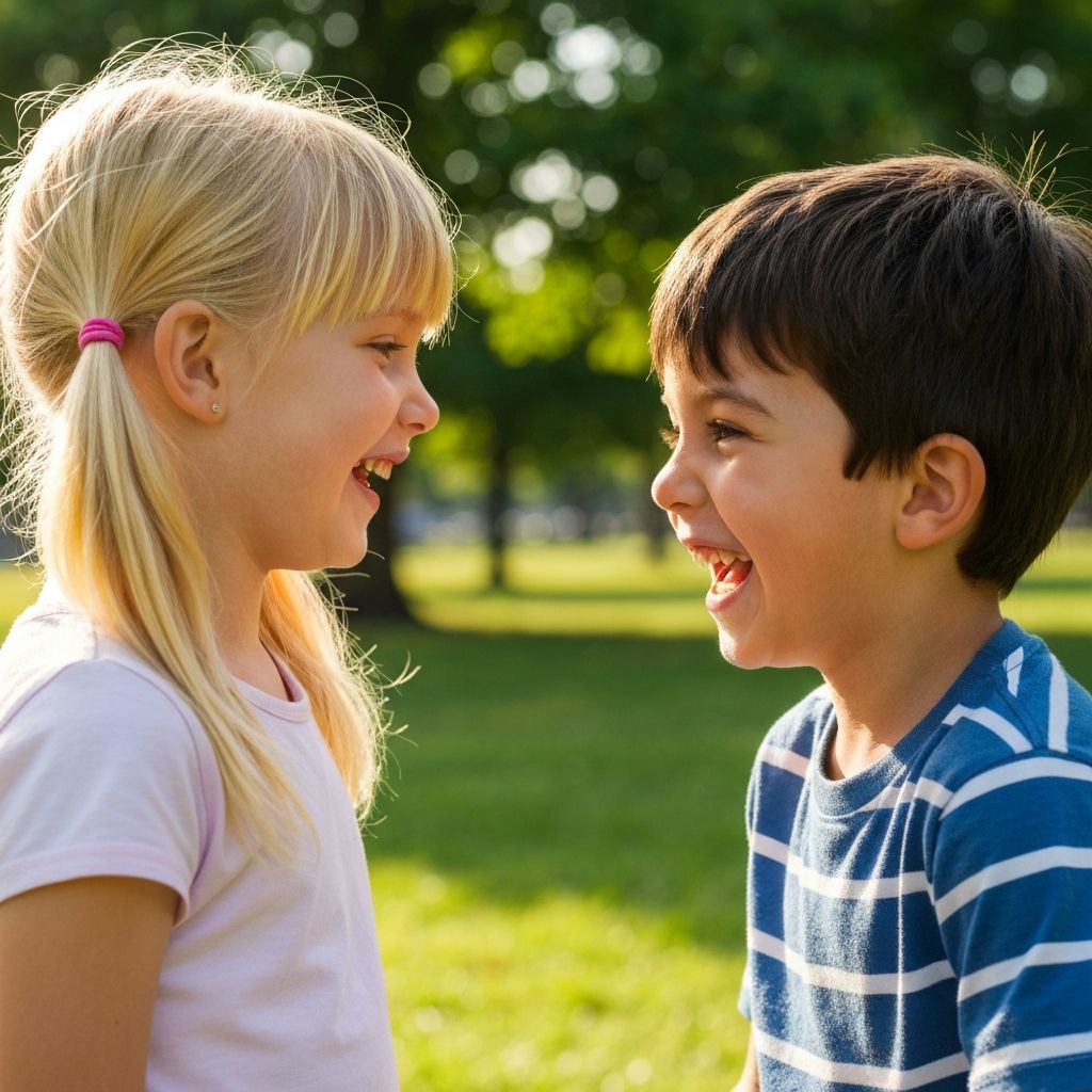 Two children having a genuine conversation